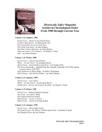 Historically Jeffco Magazine Articles in ... - Jefferson County