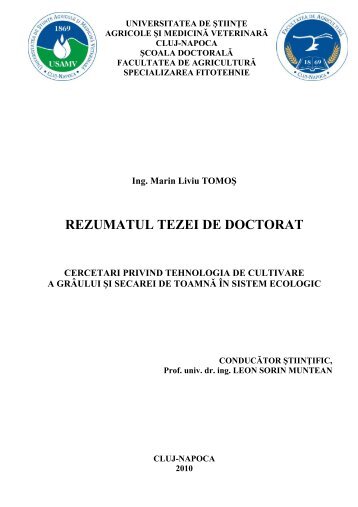 REZUMATUL TEZEI DE DOCTORAT - USAMV Cluj-Napoca