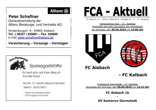 FC Alsbach Peter Schaffner - FC Kalbach