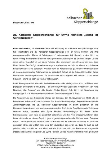 Presse-Mitteilung Siegerbuch 2012 (pdf) - Kalbacher Klapperschlange