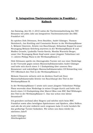 9. Integratives Tischtennisturnier in Frankfurt – Kalbach