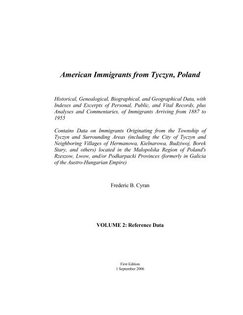 American Immigrants from Tyczyn, Poland - Frederic Cyran Family ...