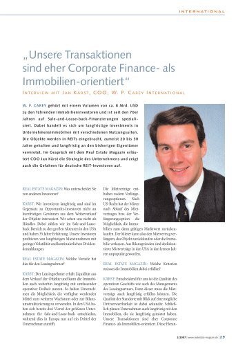 Interview mit Jan Kärst, COO, W.P. Carey International - Realestate ...