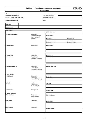 Edition 11 Planning with Varicor-washbasin Planning Aid - KEUCO