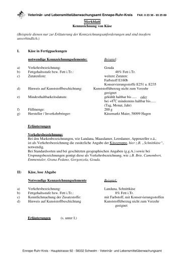 Merkblatt Kennzeichnung von Käse - Ennepe-Ruhr-Kreis