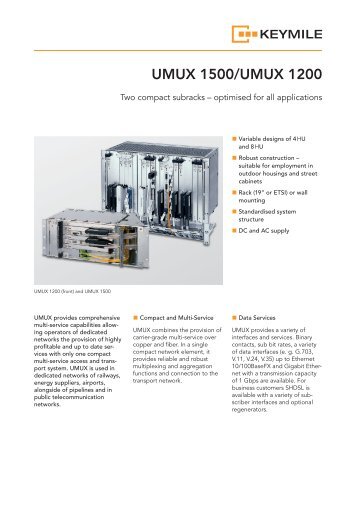 Data Sheet UMUX 1500/1200 Subracks - KEYMILE