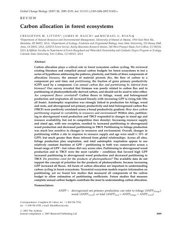 Carbon allocation in forest ecosystems - Ipef