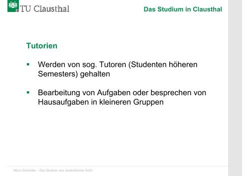 Das Studium aus studentischer Sicht - TU Clausthal