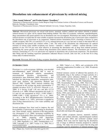 Dissolution rate enhancement of piroxicam by ordered mixing