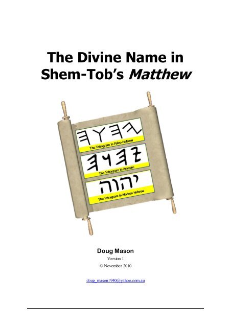 The Divine Name in Shem-Tob's Matthew - jwstudies
