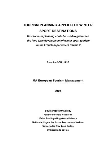 TOURISM PLANNING APPLIED TO WINTER SPORT DESTINATIONS