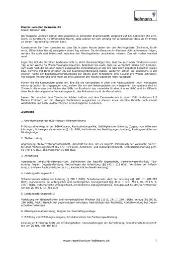 Lernplan-AG Jura - Repetitorium Hofmann