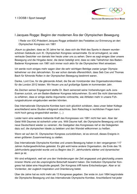 Rede von IOC-Präsident Jacques Rogge