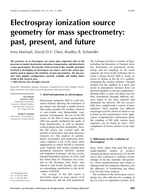 Electrospray ionization source geometry for mass spectrometry: past ...
