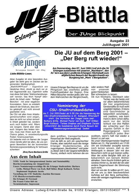 JU Blättla 23 - Junge Union Erlangen