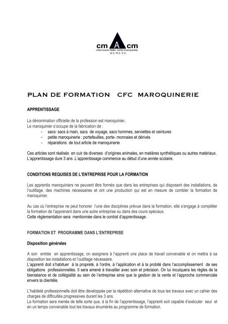 PLAN DE FORMATION CFC MAROQUINERIE - Chris Murner