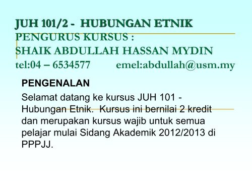 Juh 101 2 Hubungan Etnik Penyelaras Kursus Portal E