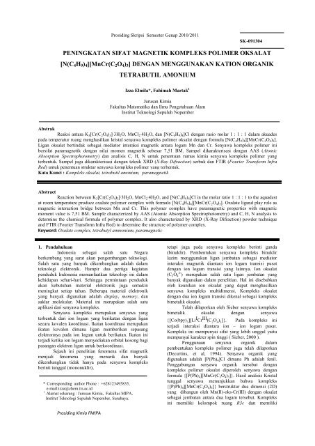 Peningkatan Sifat Magnetik Kompleks Polimer Digilib Its