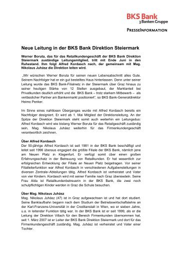 PresseInformation Neue Leitung in der BKS Bank ... - BKS Bank AG