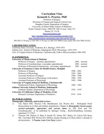 Curriculum Vitae Kenneth G. Proctor, PhD - Physicians Database ...