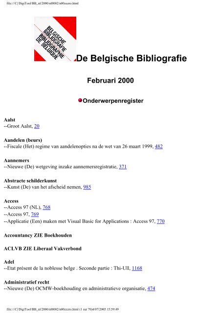 De Belgische Bibliografie - Koninklijke Bibliotheek van België