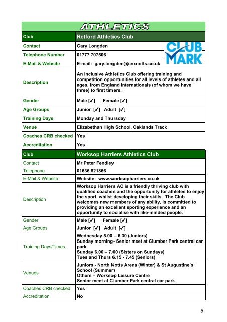 sports Club Directory 2010 Complete - Bassetlaw District Council