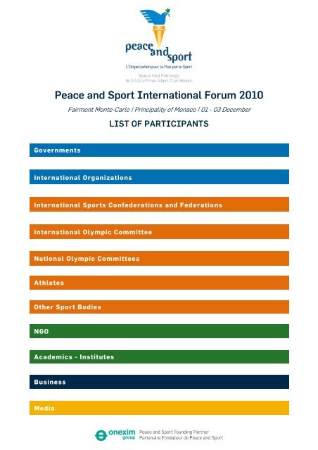 List of participants_Peace and Sport International Forum 2010