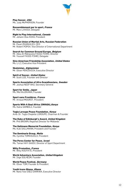 List of participants_Peace and Sport International Forum 2010