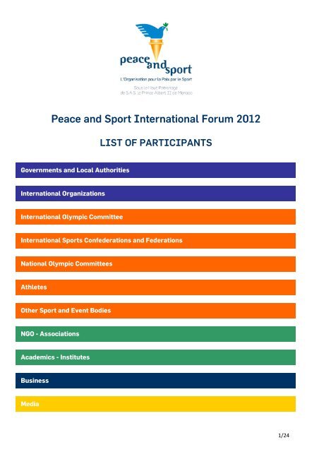 List of participants - Peace and Sport