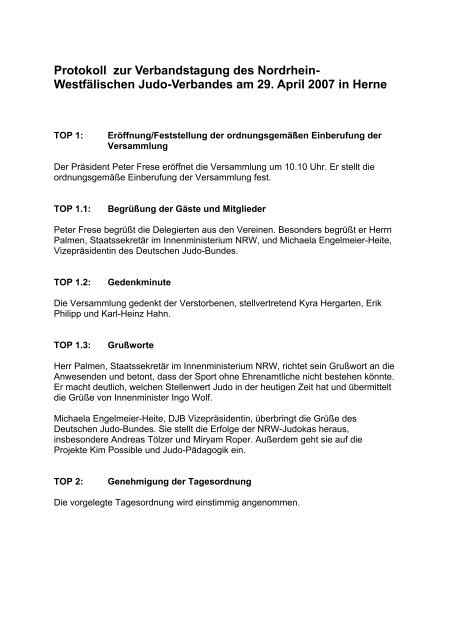 Protokoll zur Verbandstagung des Nordrhein- Westfälischen Judo ...