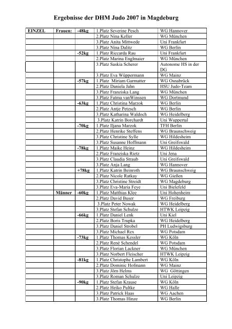 Ergebnisse der DHM Judo 2007 in Magdeburg