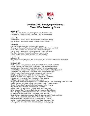 London 2012 Paralympic Games Team USA Roster by State