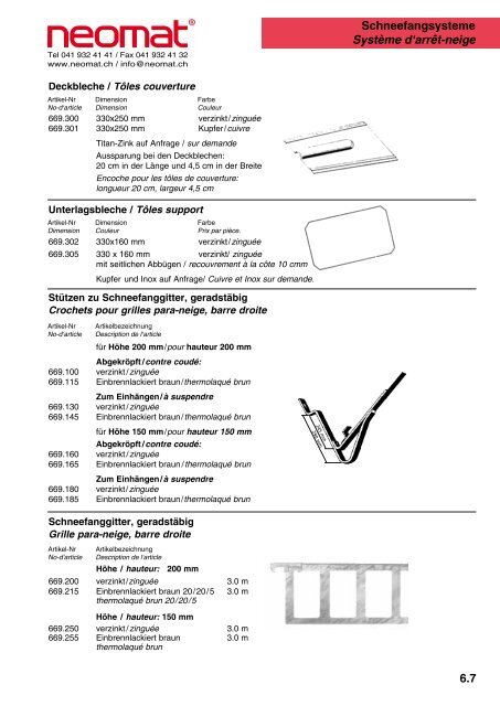 6.1 Schneefangsysteme Système d'arrêt-neige Erläuterungen zu ...