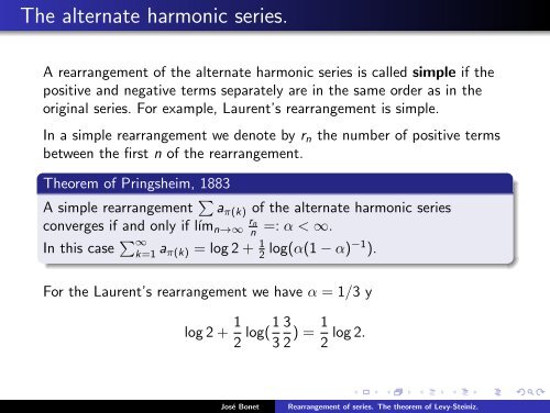 Rearrangement of series. The theorem of Levy-Steiniz. - José Bonet ...