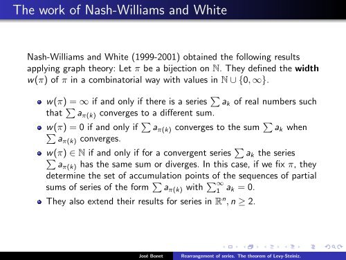 Rearrangement of series. The theorem of Levy-Steiniz. - José Bonet ...