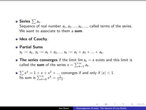 Rearrangement of series. The theorem of Levy-Steiniz. - José Bonet ...