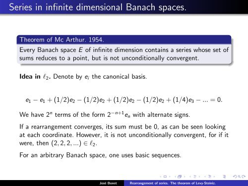 Rearrangement of series. The theorem of Levy-Steiniz. - José Bonet ...