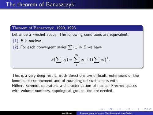 Rearrangement of series. The theorem of Levy-Steiniz. - José Bonet ...