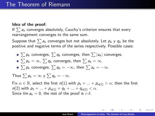 Rearrangement of series. The theorem of Levy-Steiniz. - José Bonet ...