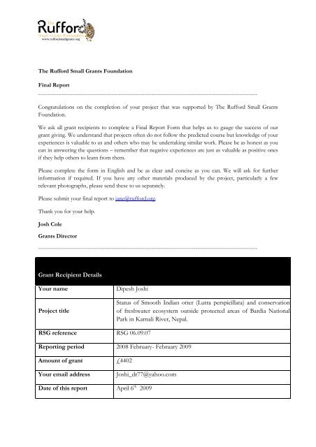 Final Report - The Rufford Small Grants Foundation