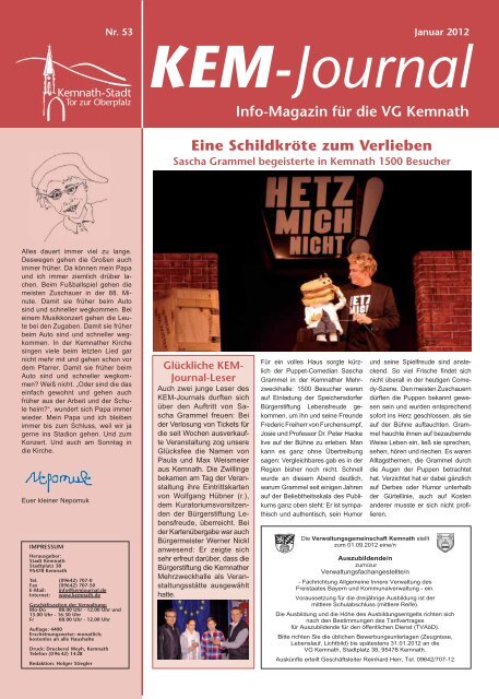 Info-Magazin für die VG Kemnath Eine Schildkröte ... - Stadt Kemnath