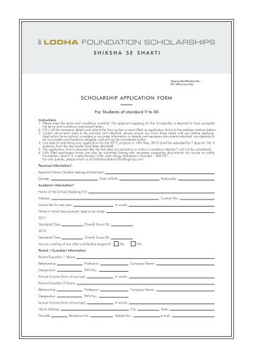 Lodha Scholarship FORM - GENERAL - SECAB