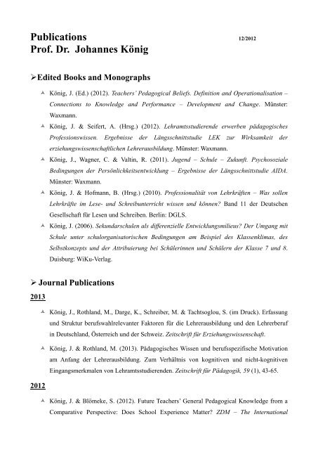 Publications Prof. Dr. Johannes König - Universität zu Köln