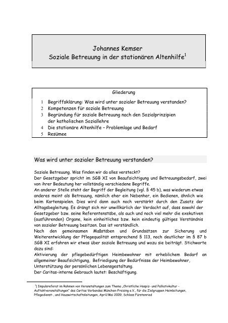 Johannes Kemser Soziale Betreuung 2300709 - Katholische ...