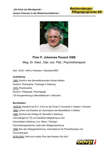 Prior P. Johannes Pausch OSB Mag. Dr. theol., Dipl. soz. Päd ...