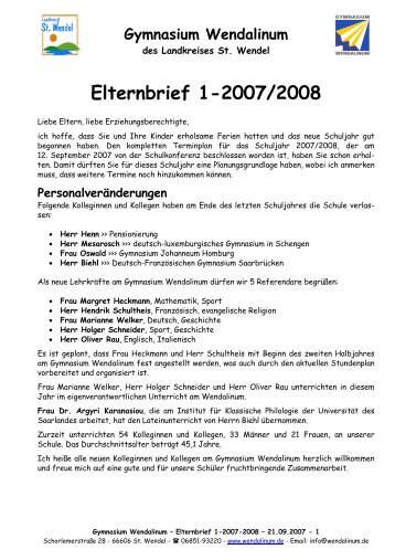 Elternbrief 1-2007/2008 - Gymnasium Wendalinum