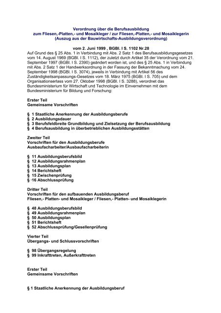 Verordnung Uber Die Berufsausbildung Zum Fliesen Platten Und