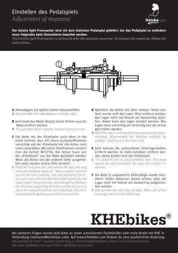 Einstellen des Pedalspiels Adjustment of response  - KHE Bikes