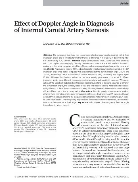 Effect of Doppler Angle in Diagnosis of Internal Carotid Artery Stenosis