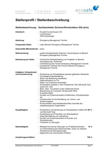 Stellenprofil / Stellenbeschreibung - ecosafe Gunzenhauser AG